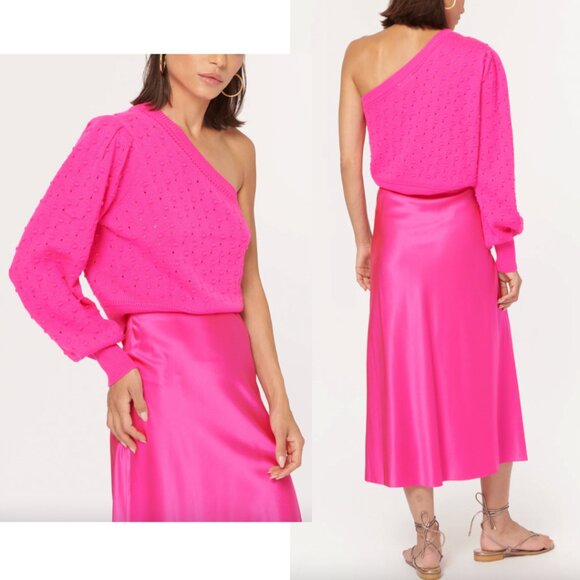 $286 Cami NYC Pink Neon Off The Shoulder Lau Wool Sweater Top size Medium - Picture 1 of 7
